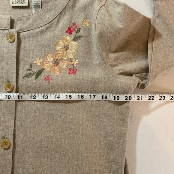 Classic Elements Beige Button Up Floral Embroidered Linen Blend Jacket Medium - Picture 5 of 8